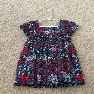 Janie and Jack Navy Floral Puff-Sleeve Dress with Red and White Flowers